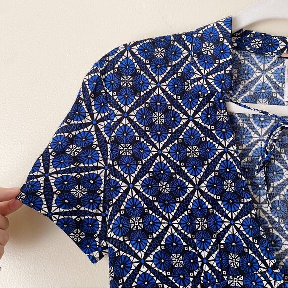 Free People | Melody Mini Dress Geometric Print Tie Neck Boho Blue Black Size 2 - Picture 4 of 7